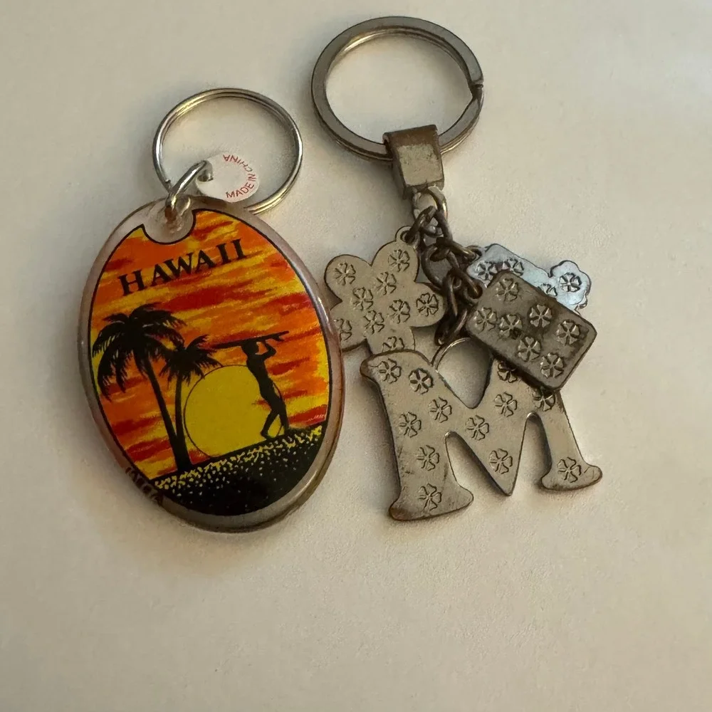 Hawaii‎ Souvenir Keychain Lot Sunset Palm Tree Letter M Flower Charm